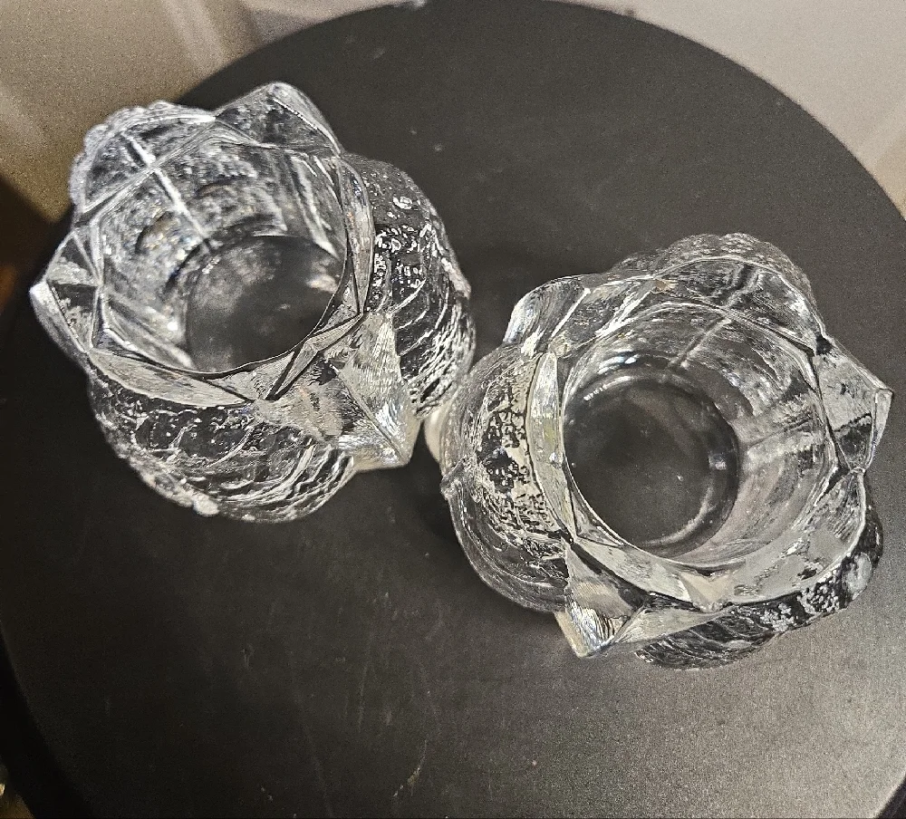 ORREFORS Crystal Sweden EDEN Leaf Votive Tealight Candle Holders Lars Hellsten
